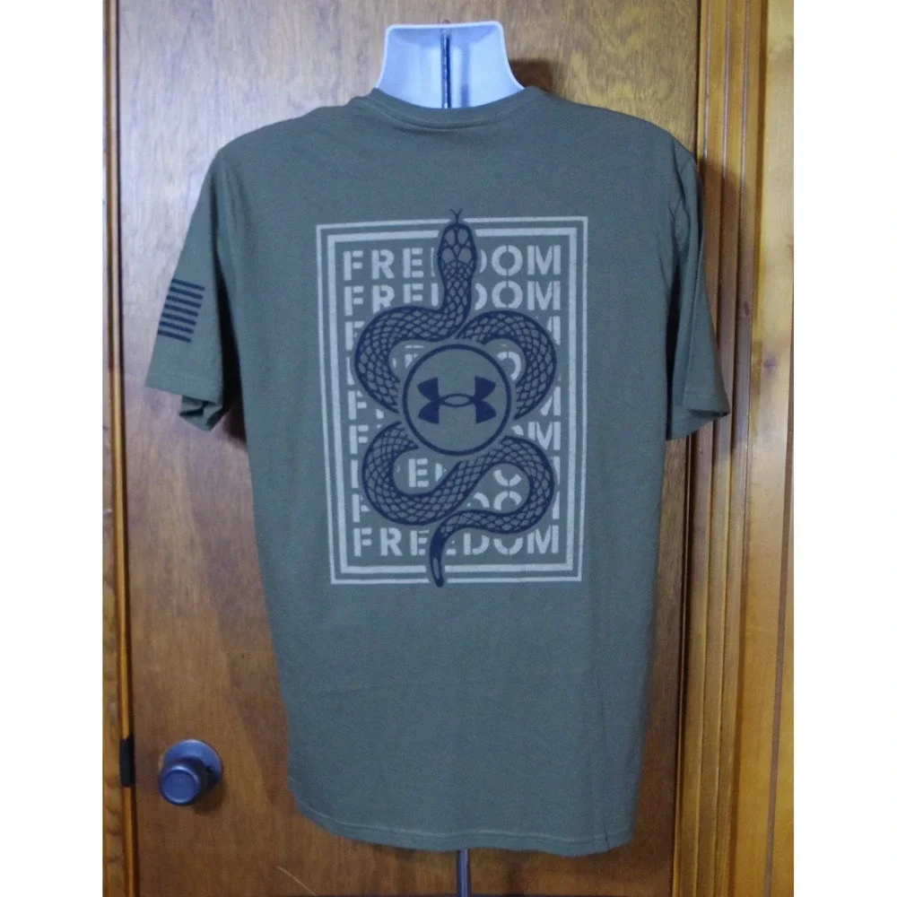 NWT Under Armour Freedom Snake T-Shirt Men's Medium Olive Green Rattlesnake‎